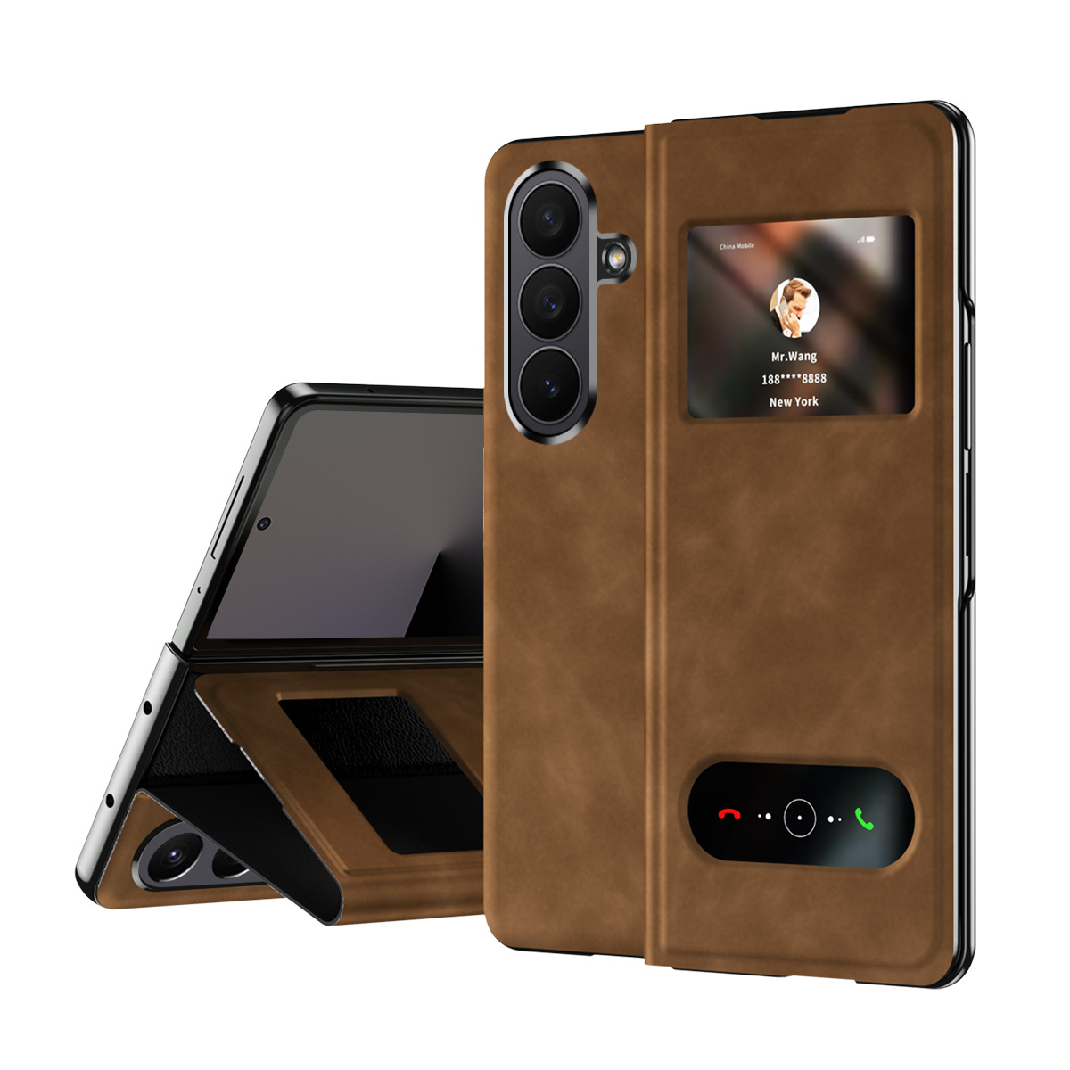 Compatible with Samsung Z Fold8/7/6 phone cases, 5/4/3-inch window, vegan leather, lychee texture, foldable screen, drop-proof protective case.