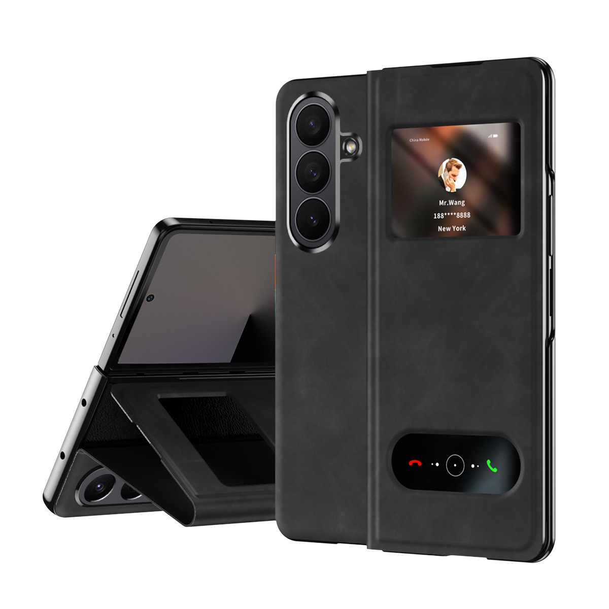 Compatible with Samsung Z Fold8/7/6 phone cases, 5/4/3-inch window, vegan leather, lychee texture, foldable screen, drop-proof protective case.