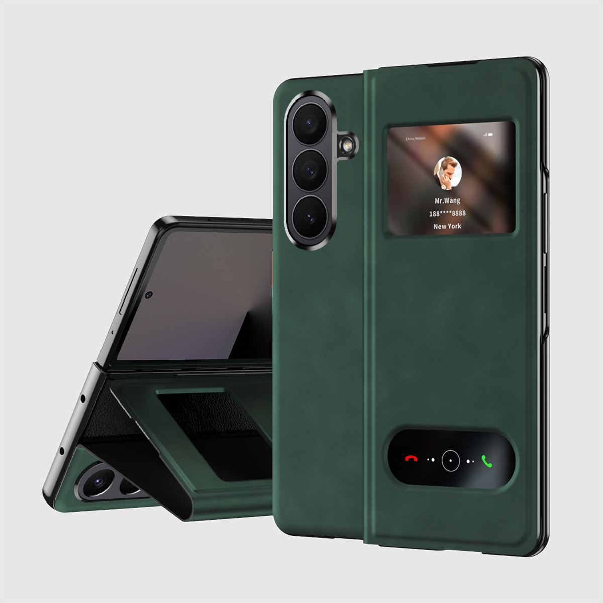 Compatible with Samsung Z Fold8/7/6 phone cases, 5/4/3-inch window, vegan leather, lychee texture, foldable screen, drop-proof protective case.