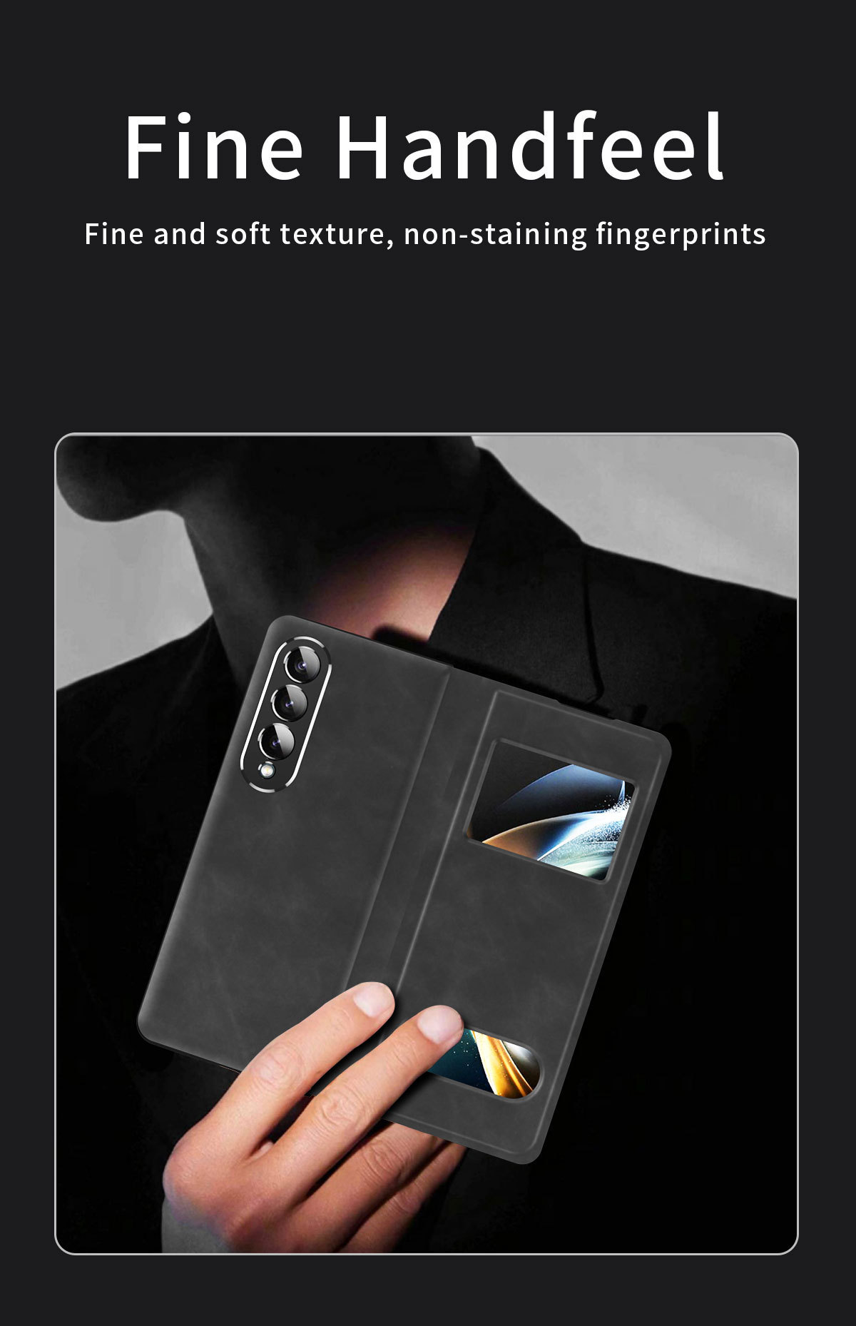 Compatible with Samsung Z Fold8/7/6 phone cases, 5/4/3-inch window, vegan leather, lychee texture, foldable screen, drop-proof protective case.