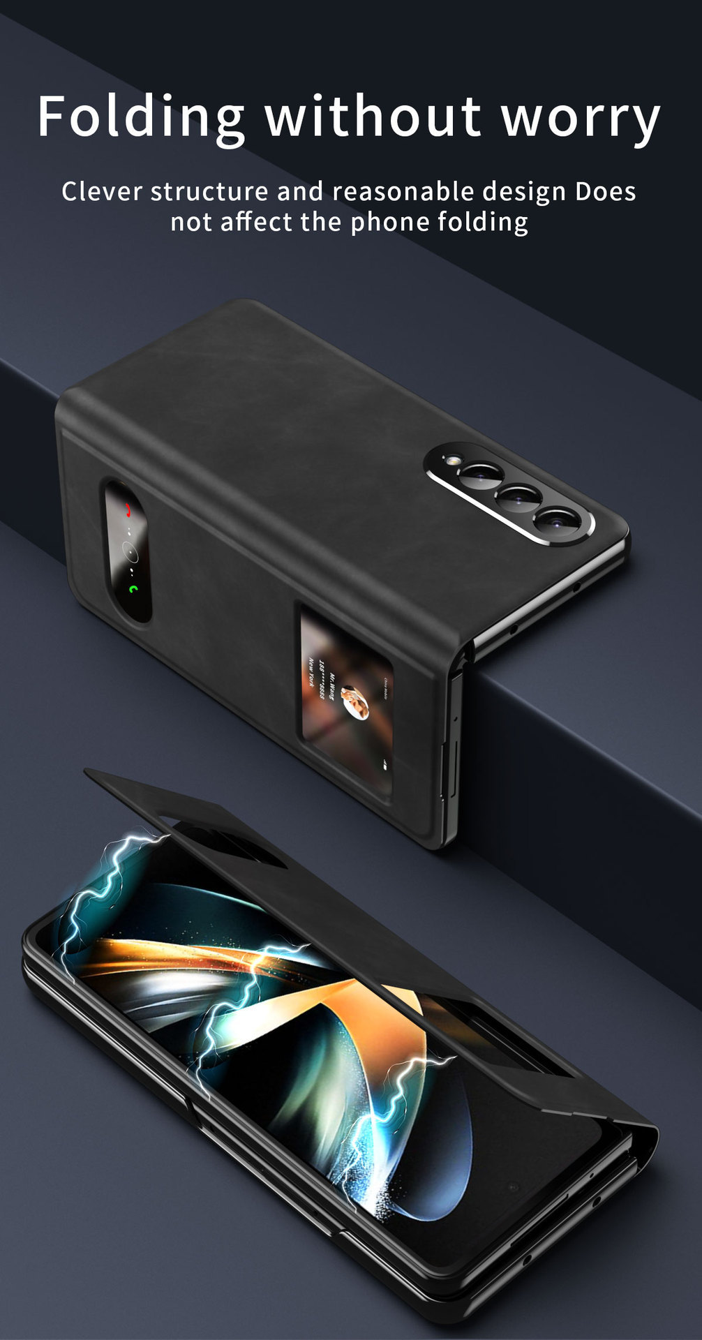 Compatible with Samsung Z Fold8/7/6 phone cases, 5/4/3-inch window, vegan leather, lychee texture, foldable screen, drop-proof protective case.