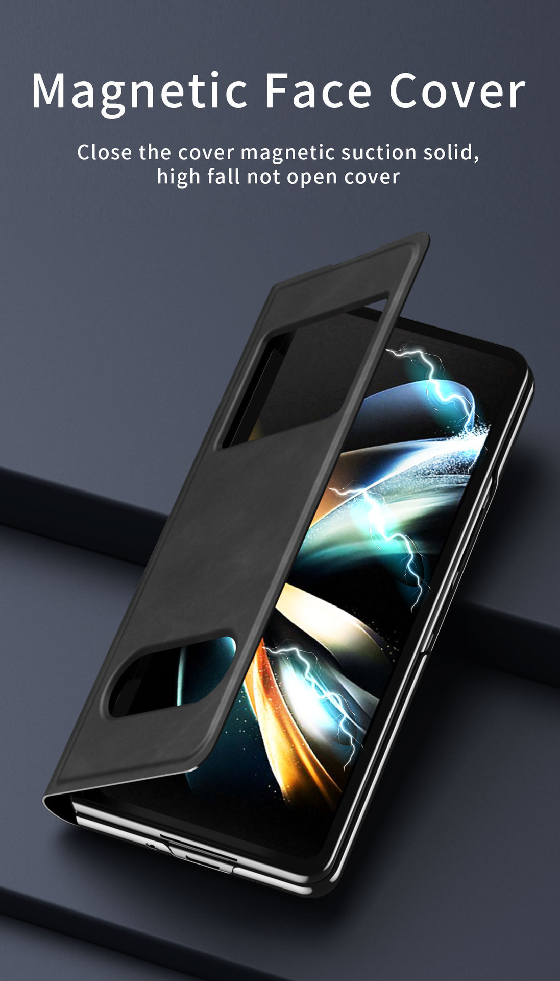 Compatible with Samsung Z Fold8/7/6 phone cases, 5/4/3-inch window, vegan leather, lychee texture, foldable screen, drop-proof protective case.