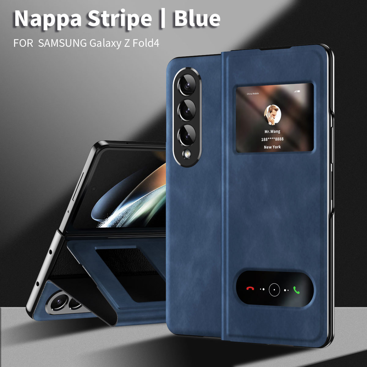 Compatible with Samsung Z Fold8/7/6 phone cases, 5/4/3-inch window, vegan leather, lychee texture, foldable screen, drop-proof protective case.