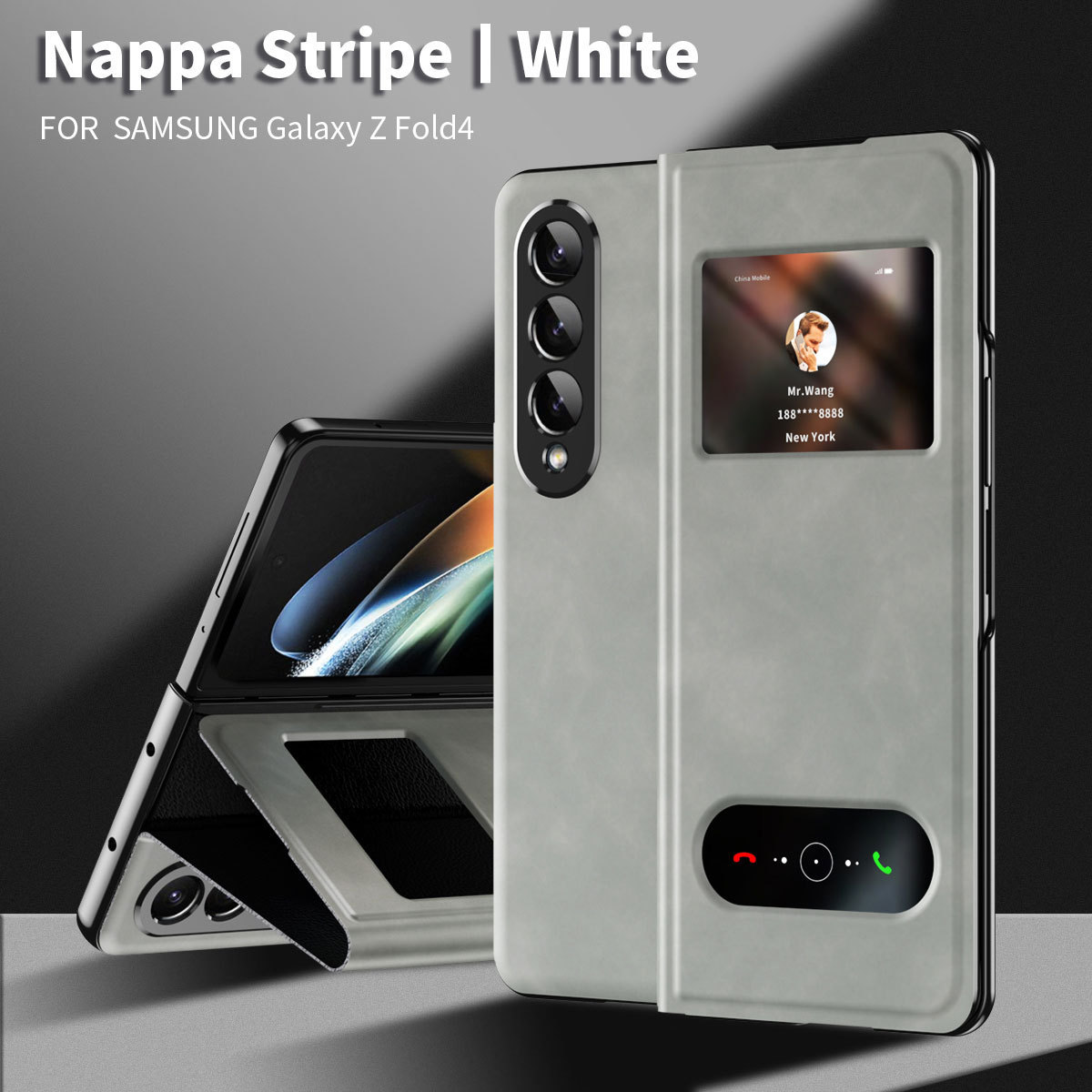 Compatible with Samsung Z Fold8/7/6 phone cases, 5/4/3-inch window, vegan leather, lychee texture, foldable screen, drop-proof protective case.