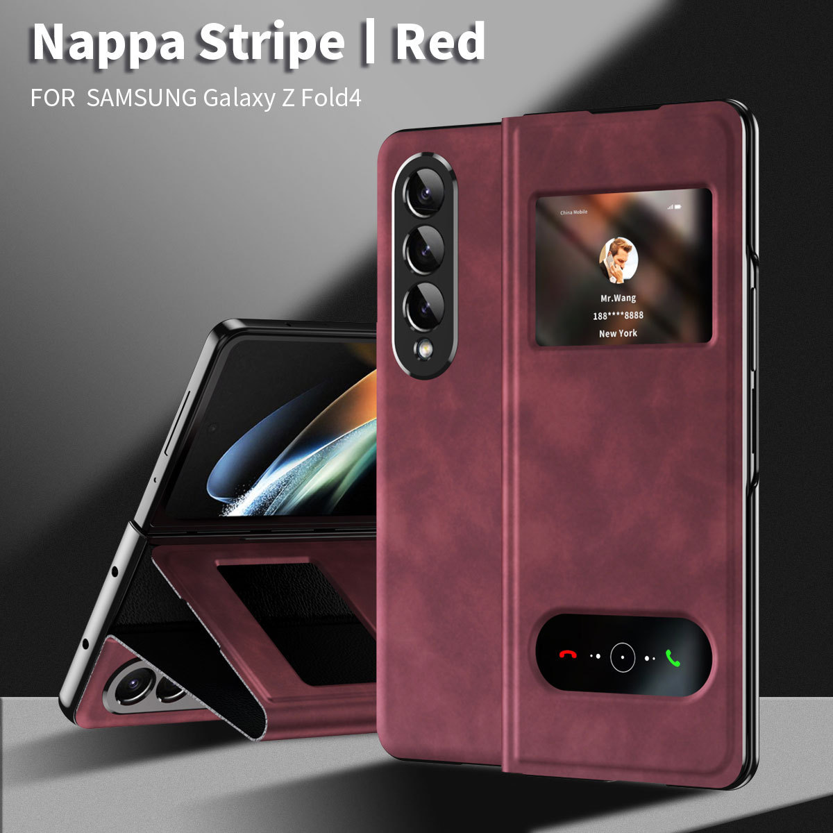 Compatible with Samsung Z Fold8/7/6 phone cases, 5/4/3-inch window, vegan leather, lychee texture, foldable screen, drop-proof protective case.