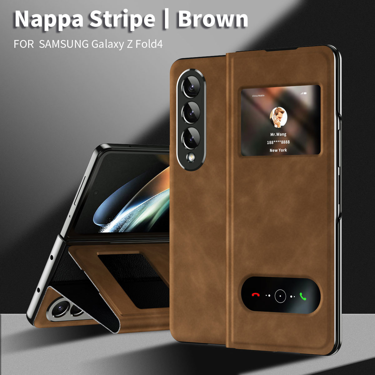 Compatible with Samsung Z Fold8/7/6 phone cases, 5/4/3-inch window, vegan leather, lychee texture, foldable screen, drop-proof protective case.