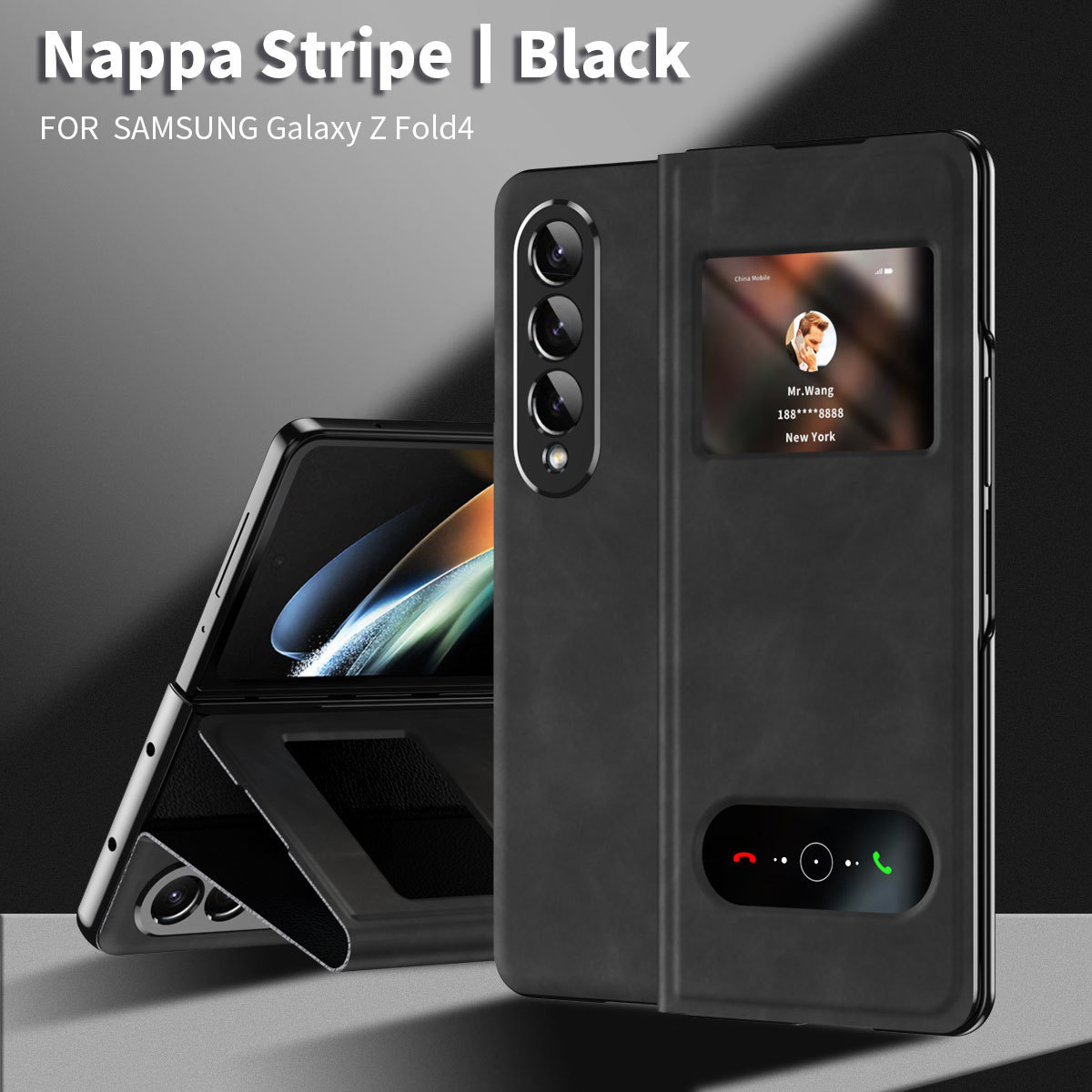 Compatible with Samsung Z Fold8/7/6 phone cases, 5/4/3-inch window, vegan leather, lychee texture, foldable screen, drop-proof protective case.