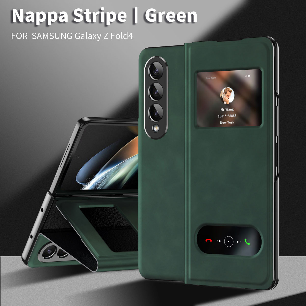 Compatible with Samsung Z Fold8/7/6 phone cases, 5/4/3-inch window, vegan leather, lychee texture, foldable screen, drop-proof protective case.