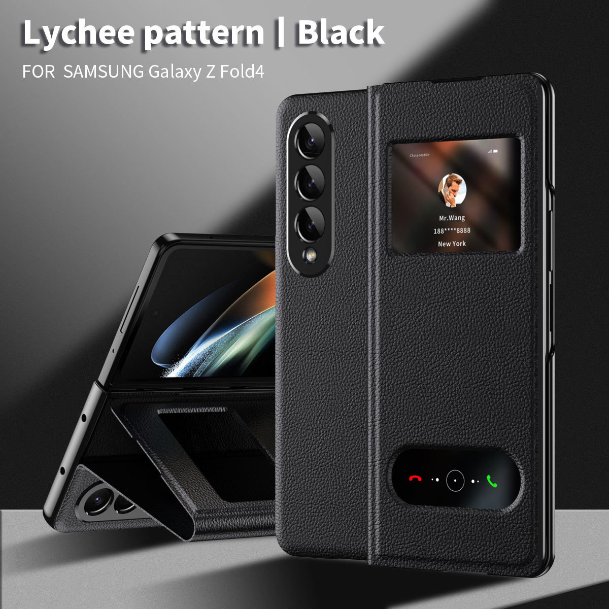Compatible with Samsung Z Fold8/7/6 phone cases, 5/4/3-inch window, vegan leather, lychee texture, foldable screen, drop-proof protective case.