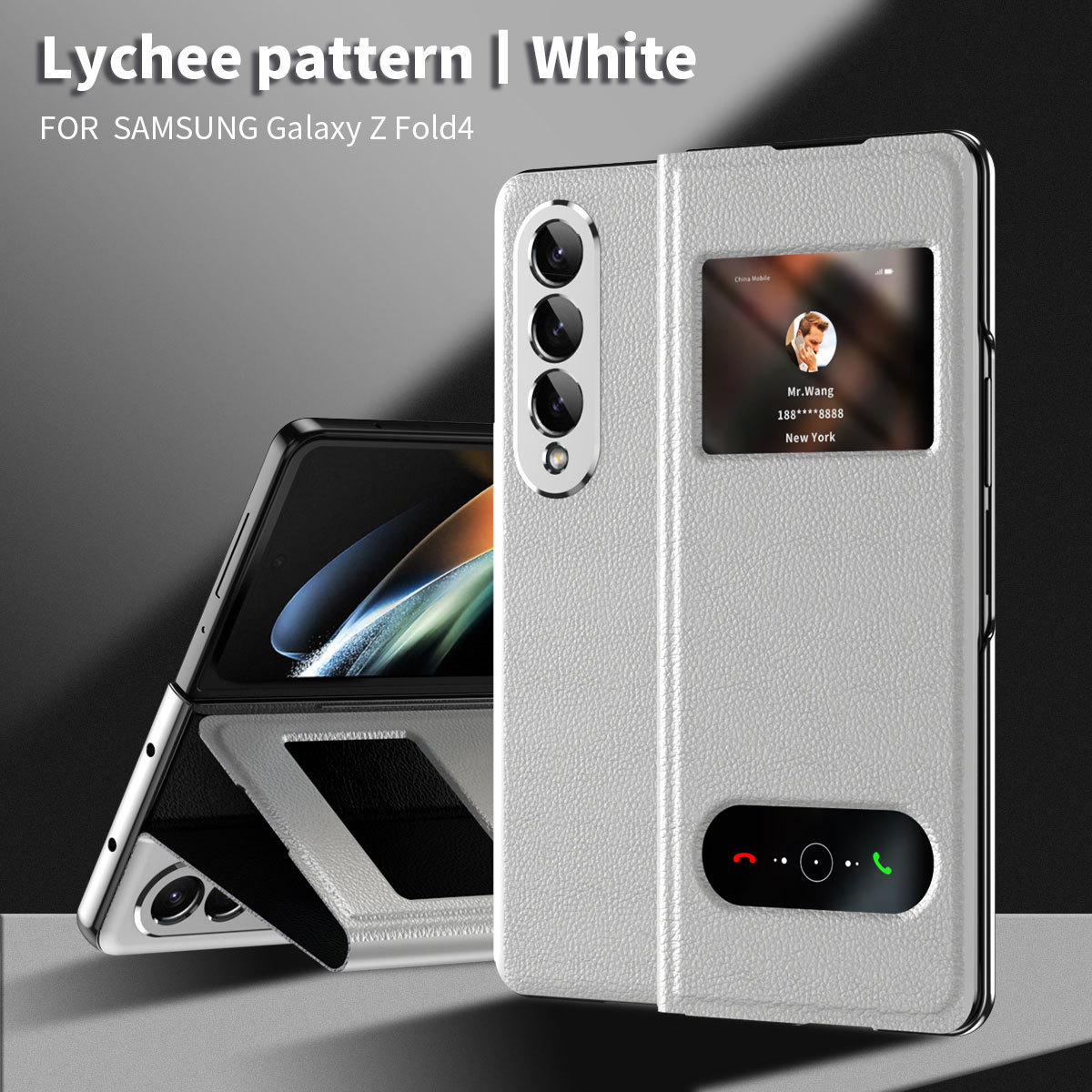 Compatible with Samsung Z Fold8/7/6 phone cases, 5/4/3-inch window, vegan leather, lychee texture, foldable screen, drop-proof protective case.