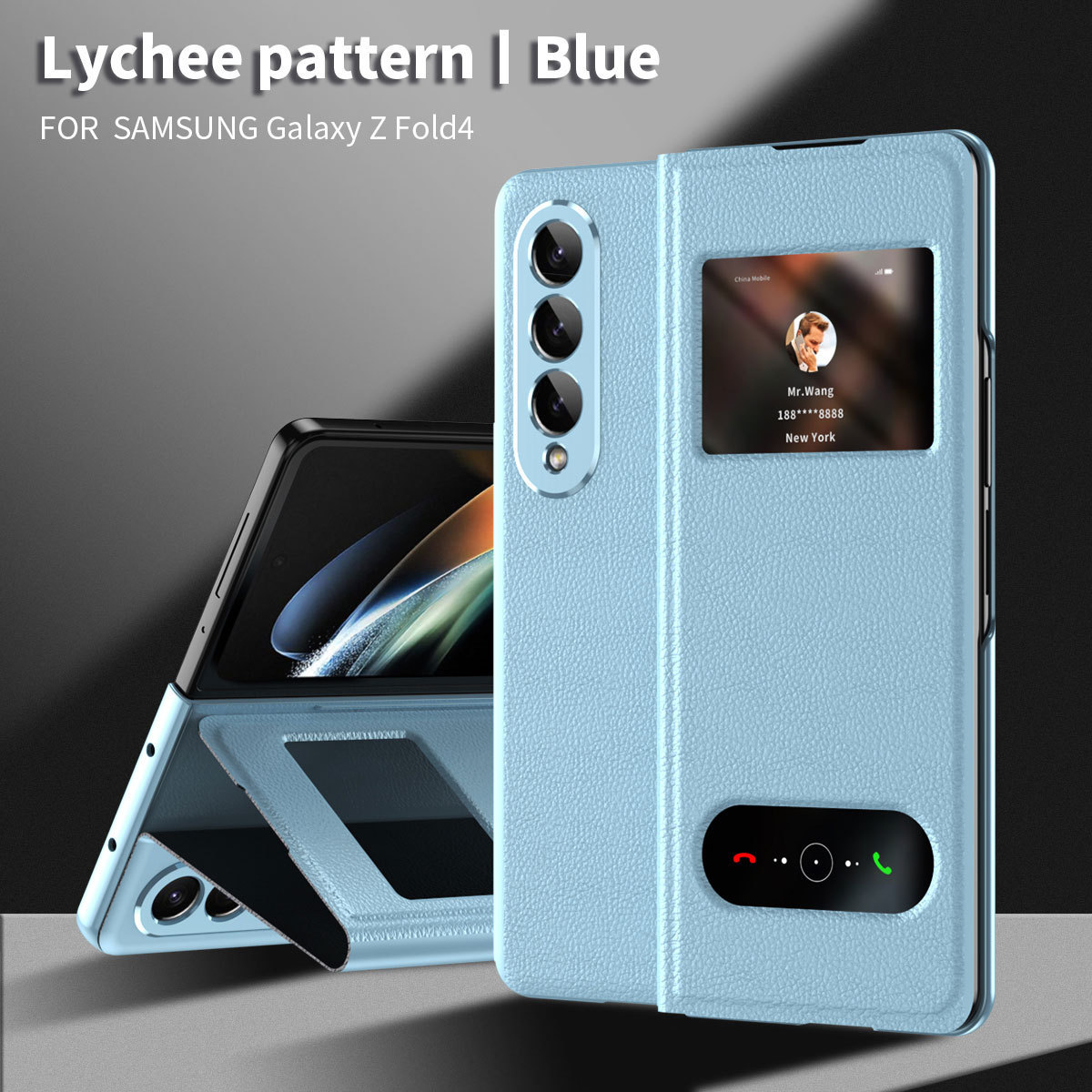 Compatible with Samsung Z Fold8/7/6 phone cases, 5/4/3-inch window, vegan leather, lychee texture, foldable screen, drop-proof protective case.