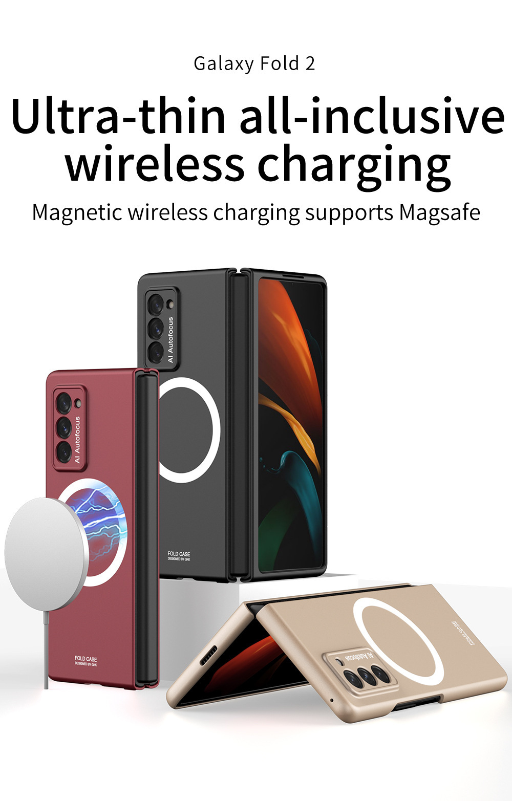 Compatible with Samsung ZFold2 phone case, magnetic Magsafe wireless charging, Fold4 anti-drop ultra-thin skin-friendly protective case