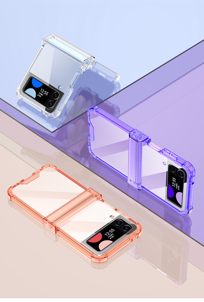 Compatible with Samsung Z Flip4 folding phone case, Flip3 hinge, solid color transparent airbag drop protection case