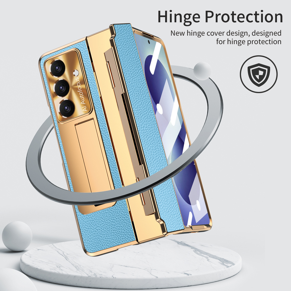 Compatible with Samsung Z Fold8/7/6 phone case, electroplated vegan leather, 5/4/3 flat hinge, protective film, drop-proof case.