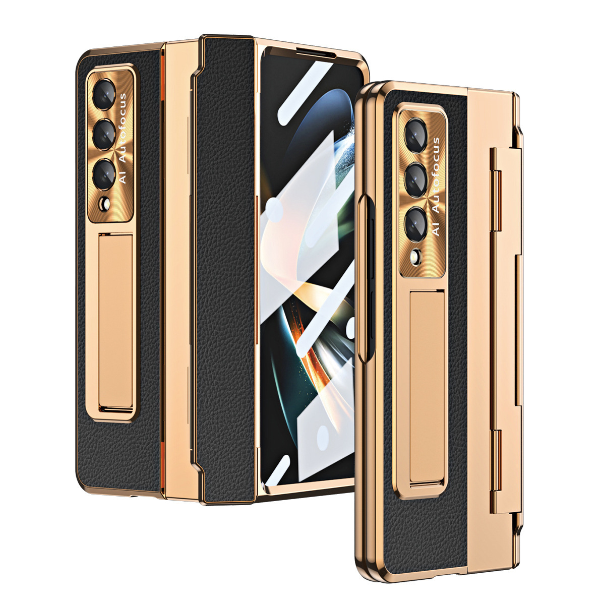 Compatible with Samsung Z Fold8/7/6 phone case, electroplated vegan leather, 5/4/3 flat hinge, protective film, drop-proof case.