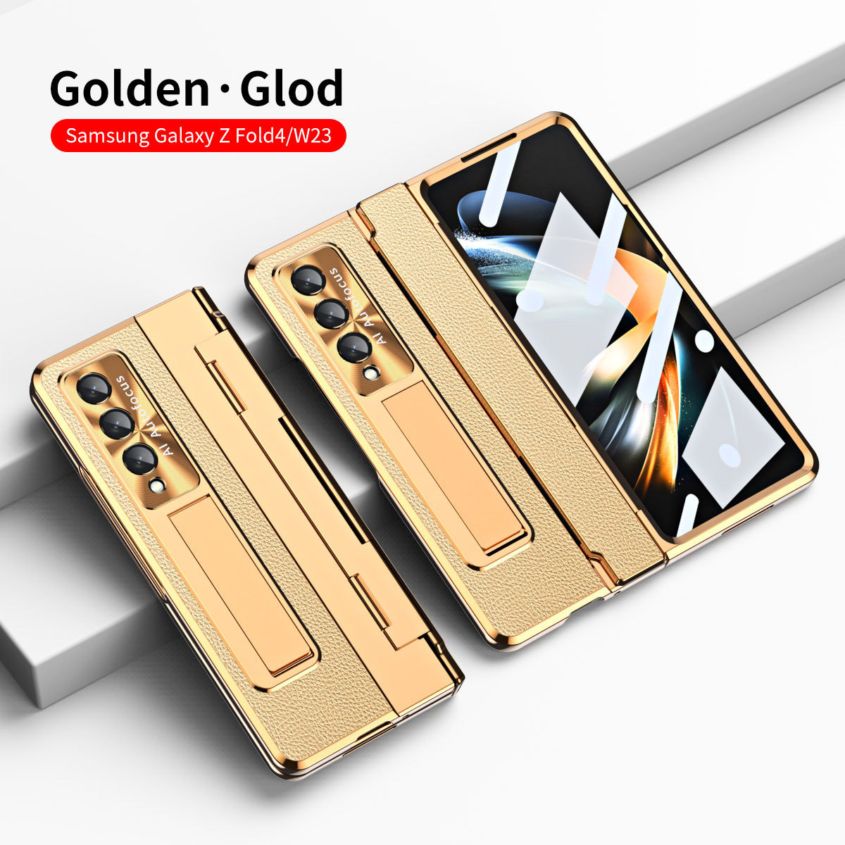 Compatible with Samsung Z Fold8/7/6 phone case, electroplated vegan leather, 5/4/3 flat hinge, protective film, drop-proof case.