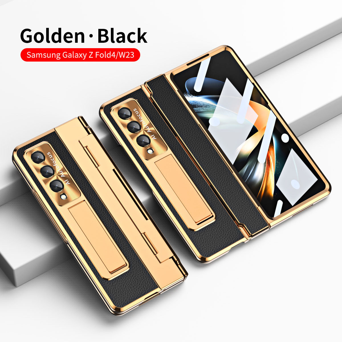 Compatible with Samsung Z Fold8/7/6 phone case, electroplated vegan leather, 5/4/3 flat hinge, protective film, drop-proof case.