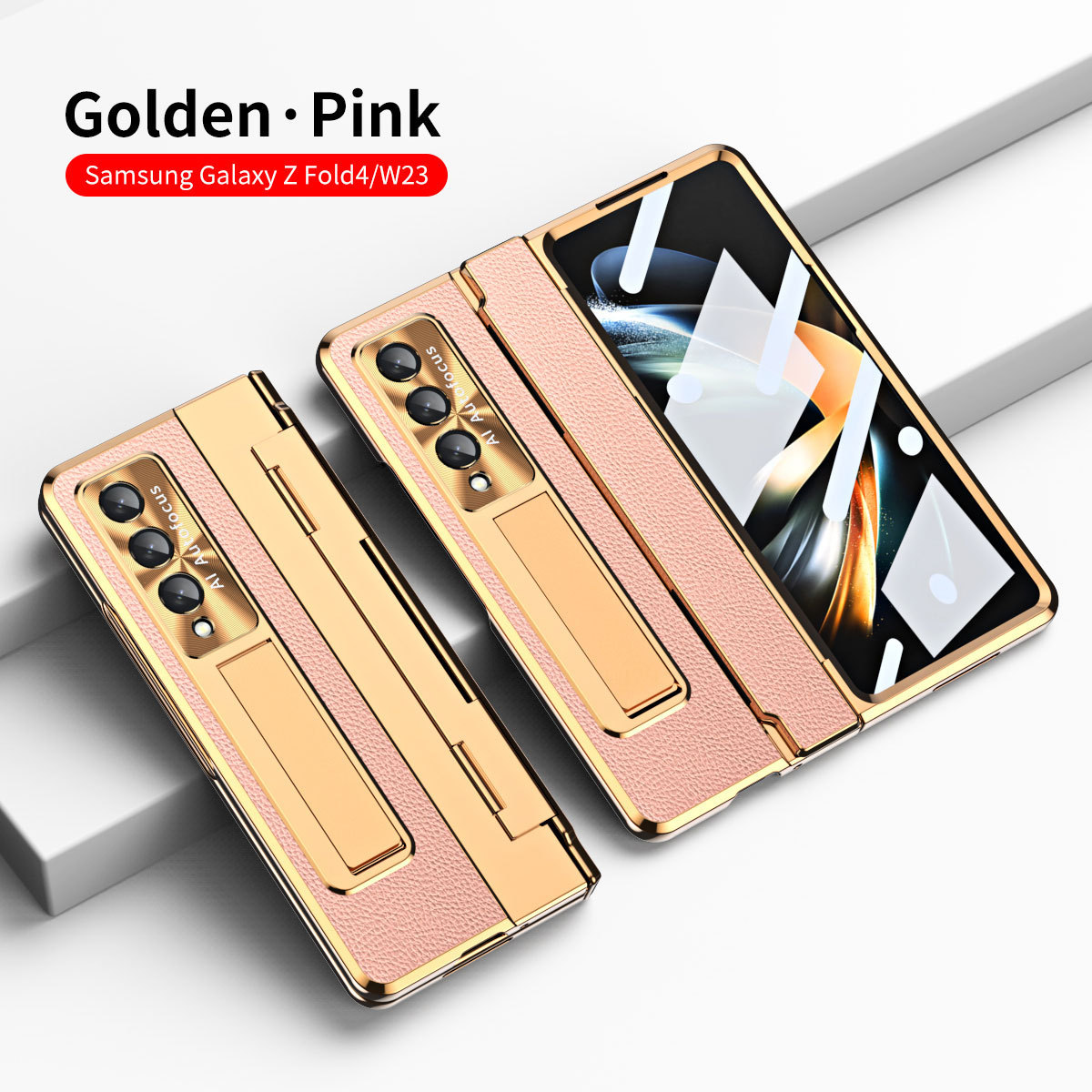 Compatible with Samsung Z Fold8/7/6 phone case, electroplated vegan leather, 5/4/3 flat hinge, protective film, drop-proof case.