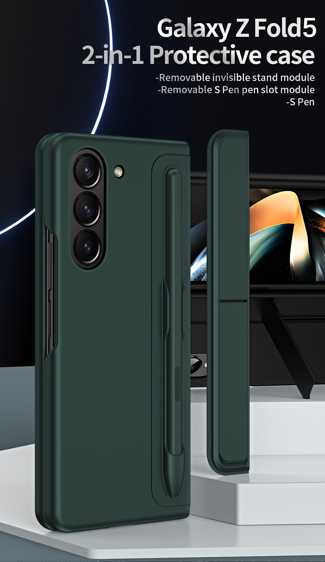 Compatible with Samsung Z Fold8/7/6 phone case, 5/4 stand, pen slot, 2-in-1 foldable screen protective case with pen, drop protection.