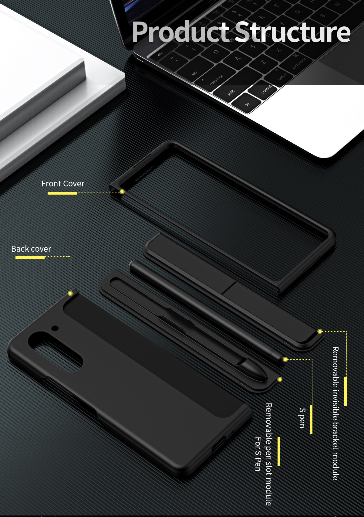 Compatible with Samsung Z Fold8/7/6 phone case, 5/4 stand, pen slot, 2-in-1 foldable screen protective case with pen, drop protection.