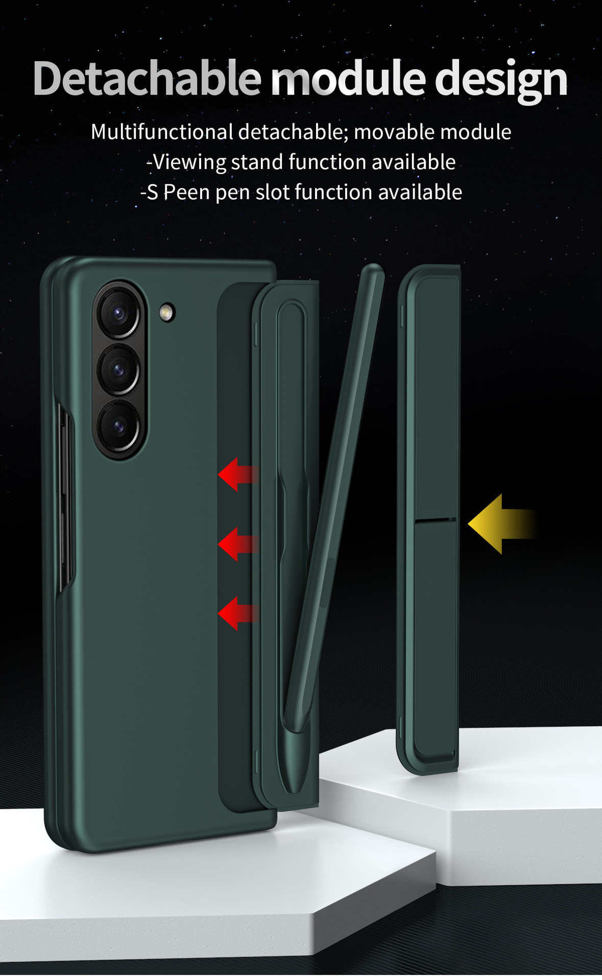 Compatible with Samsung Z Fold8/7/6 phone case, 5/4 stand, pen slot, 2-in-1 foldable screen protective case with pen, drop protection.
