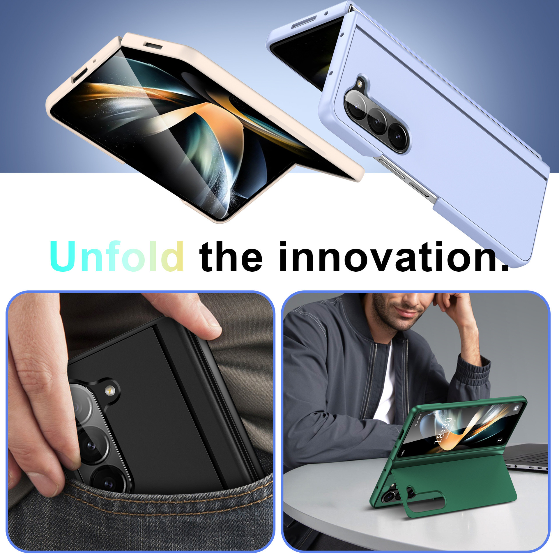 Compatible with Samsung Z Fold8U phone case, 7/6/5 inch invisible stand, ultra-thin 4/3 folding screen, drop-proof protective case.