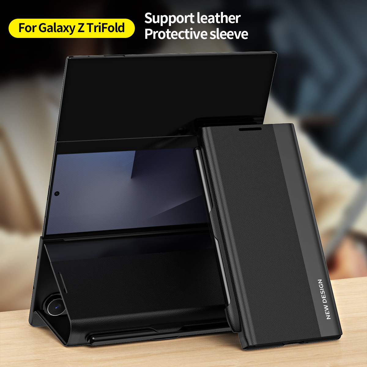TriFold flip case for Samsung Z Fold 8/7, 6/5 pen slot, 4/3 business-style shockproof leather case.