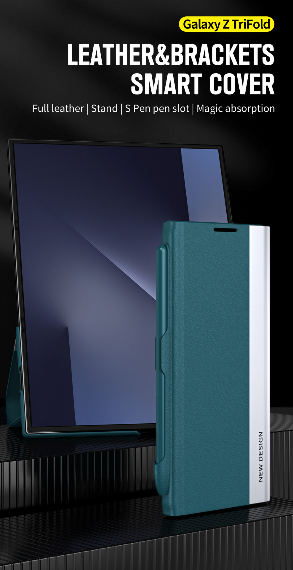 TriFold flip case for Samsung Z Fold 8/7, 6/5 pen slot, 4/3 business-style shockproof leather case.