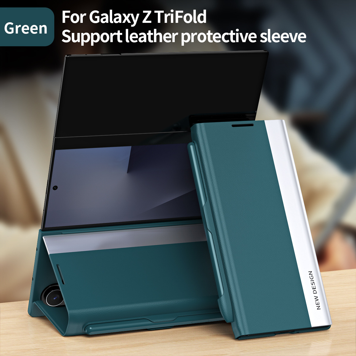 TriFold flip case for Samsung Z Fold 8/7, 6/5 pen slot, 4/3 business-style shockproof leather case.
