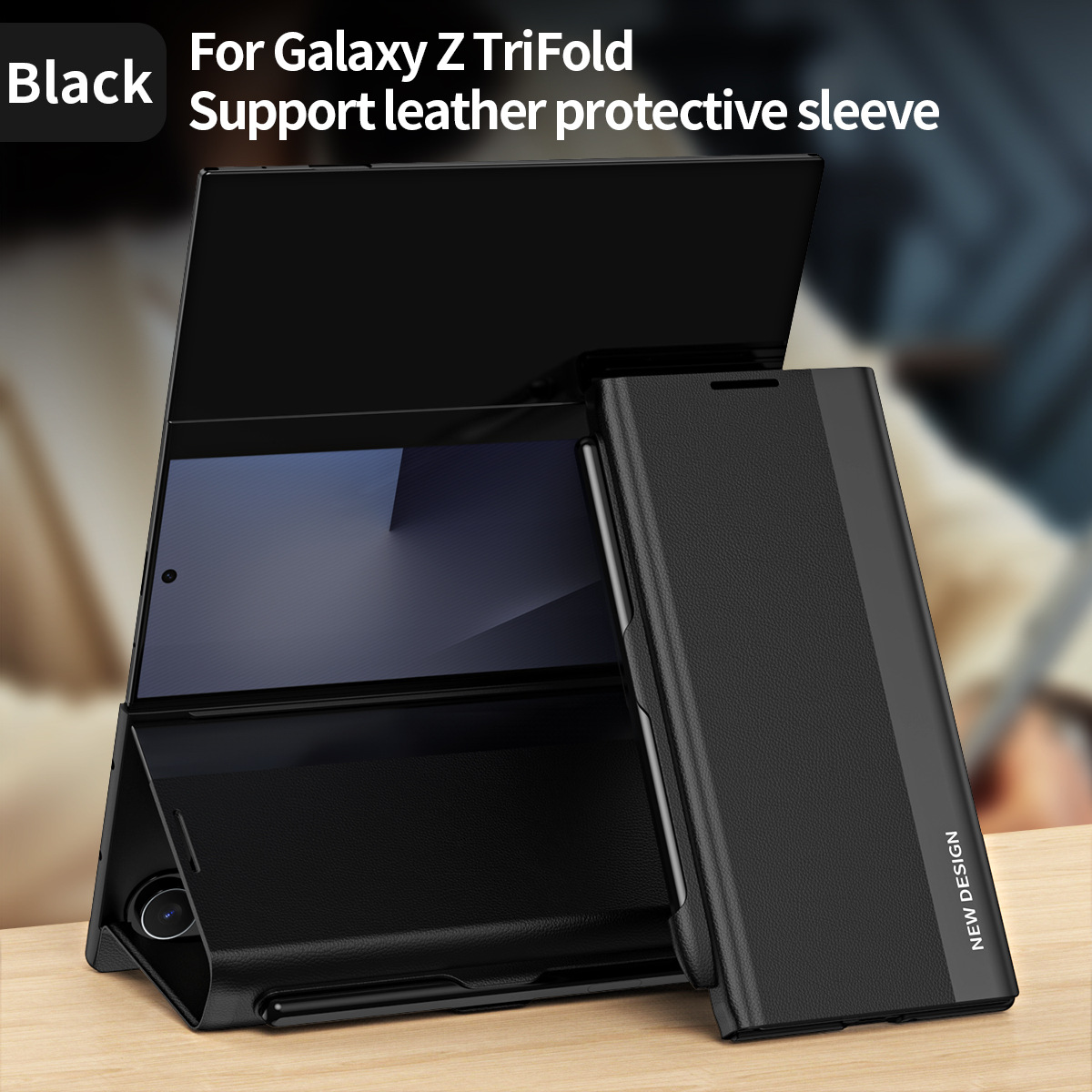 TriFold flip case for Samsung Z Fold 8/7, 6/5 pen slot, 4/3 business-style shockproof leather case.