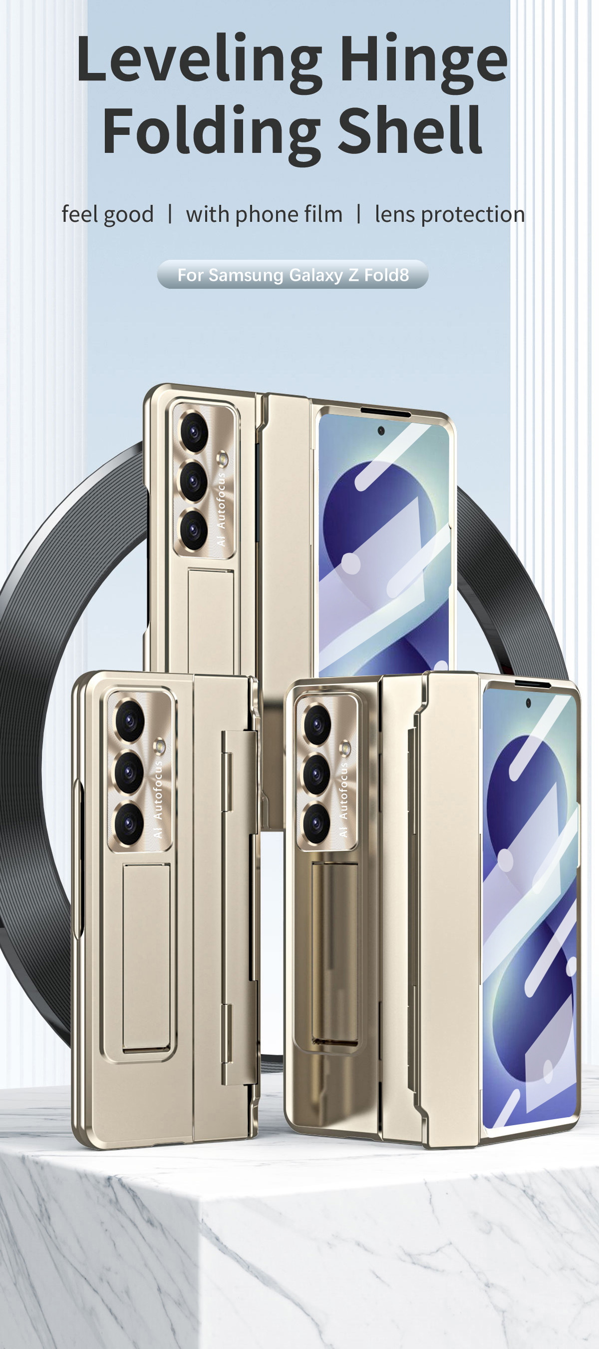 Compatible with Samsung Z Fold8/7 phone case, 6/5/4 folding screen, flat hinge, stand, full-coverage protective case.