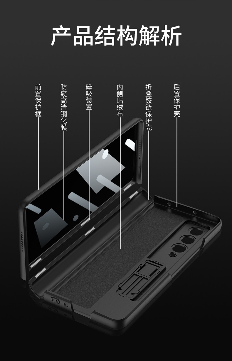 Compatible with Samsung Z Fold4 phone case, magnetic hinge, privacy case, integrated screen protector, full-coverage business stand, protective case
