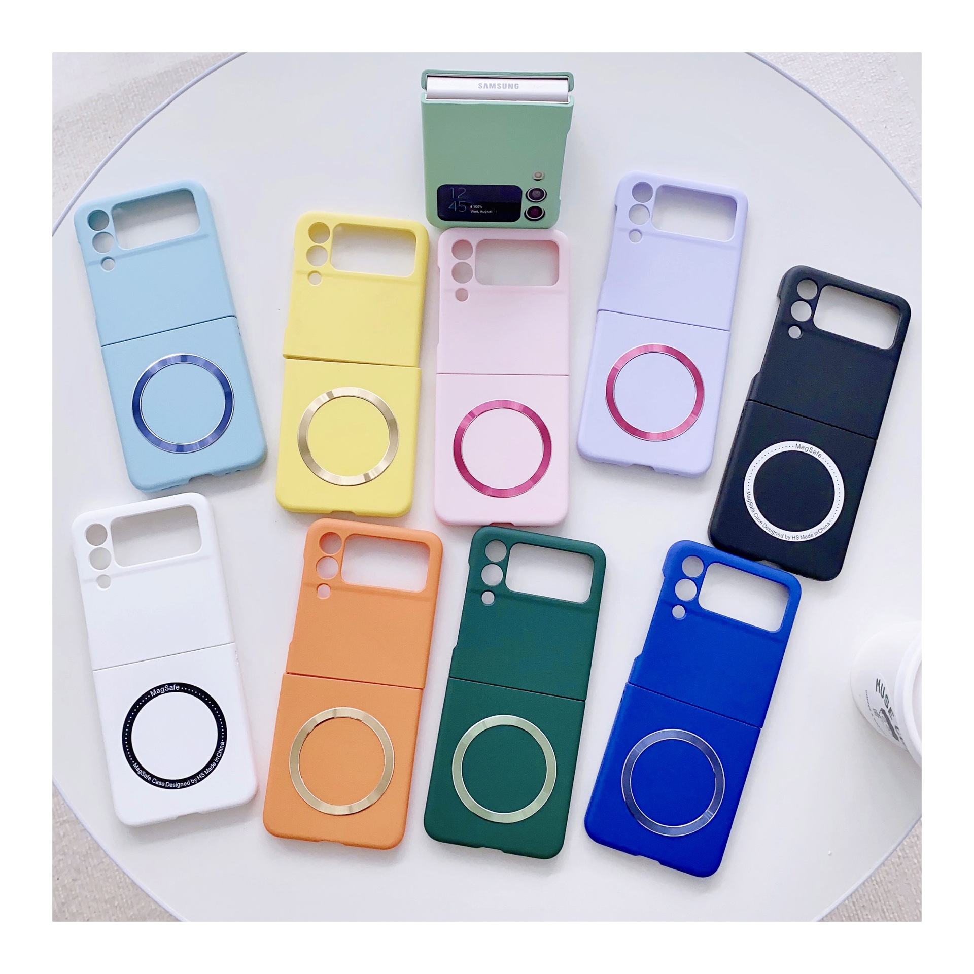 Compatible with Samsung Z Flip 7/6 phone case 5/4/3 wireless charging magnetic coil skin-feel solid color ultra-thin protective case