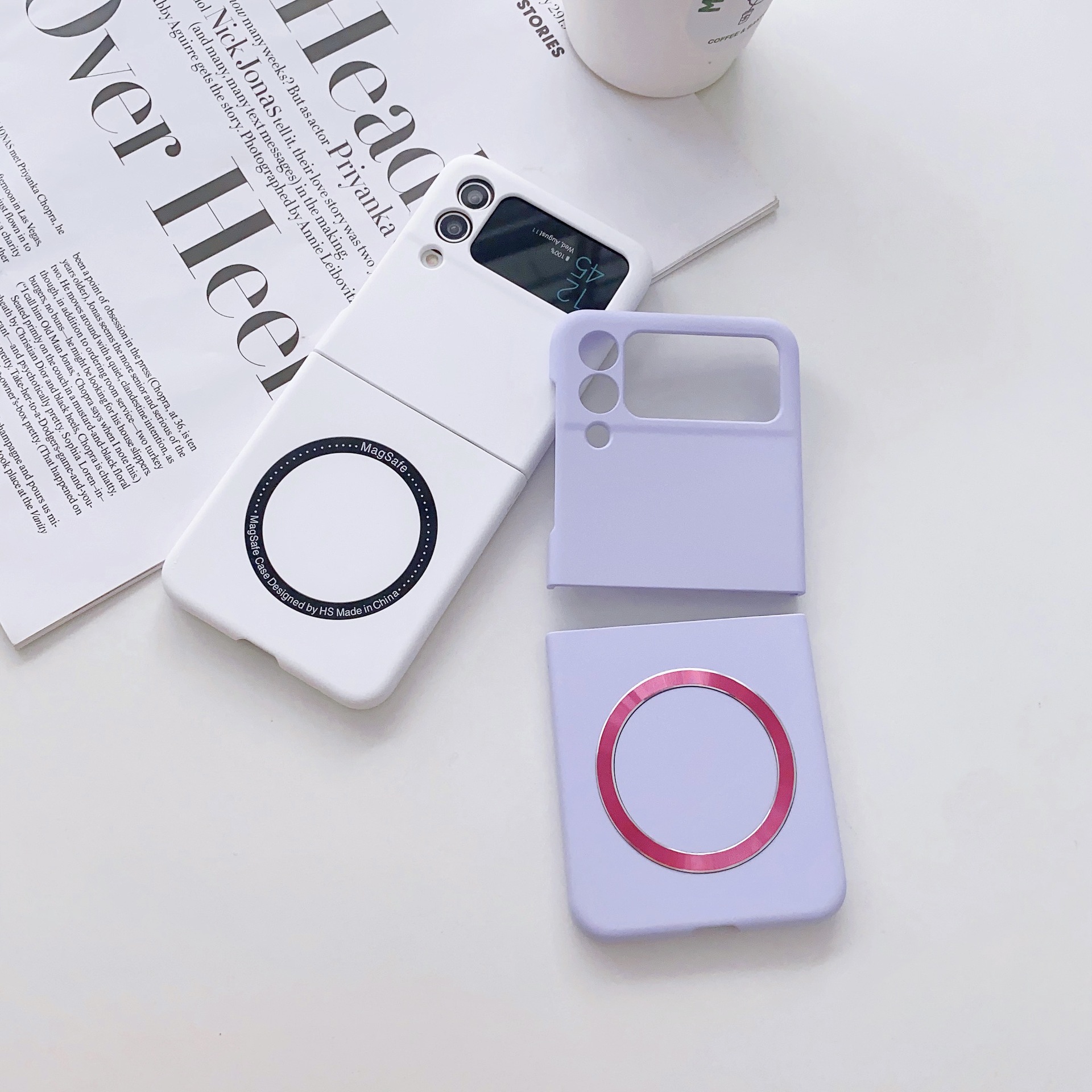 Compatible with Samsung Z Flip 7/6 phone case 5/4/3 wireless charging magnetic coil skin-feel solid color ultra-thin protective case