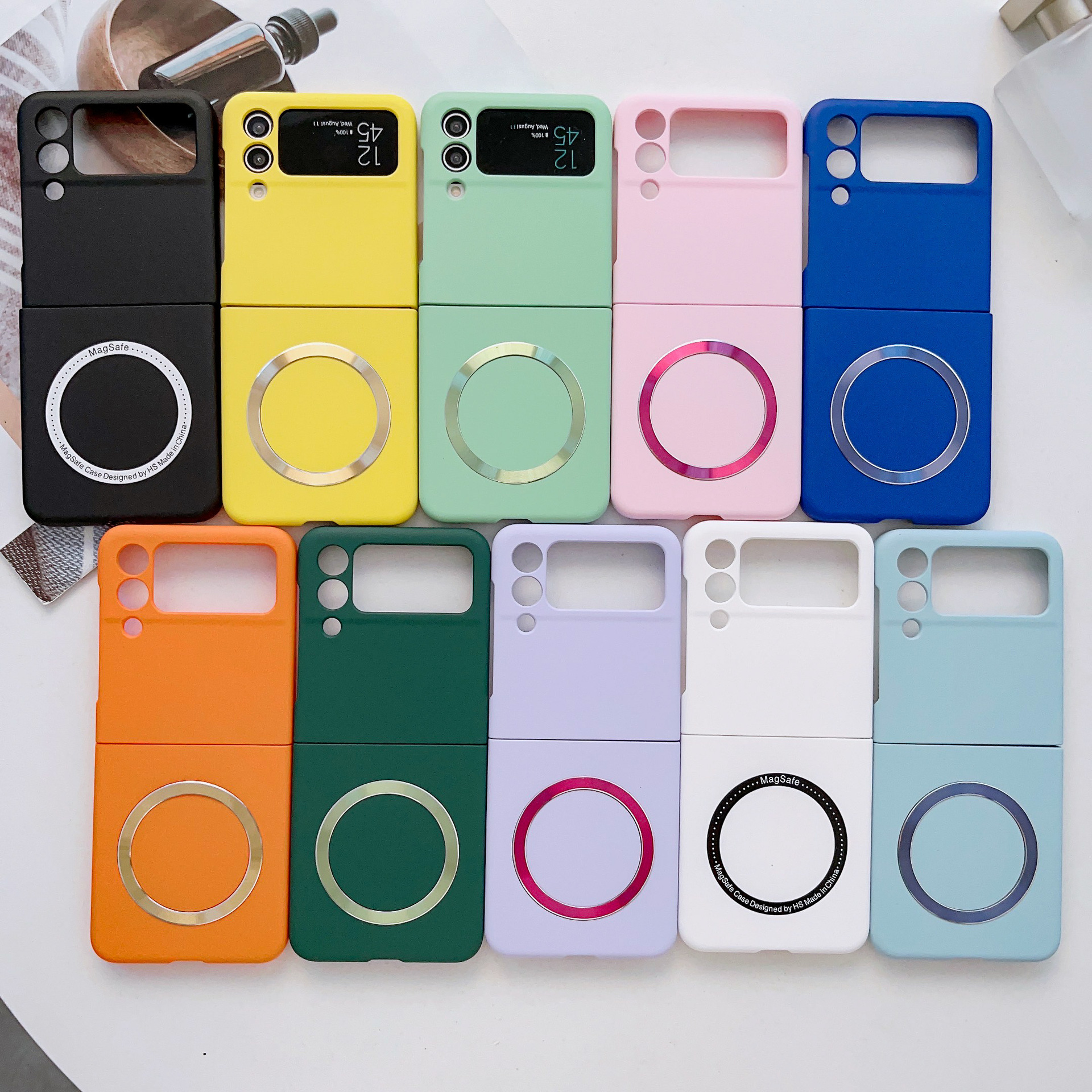 Compatible with Samsung Z Flip 7/6 phone case 5/4/3 wireless charging magnetic coil skin-feel solid color ultra-thin protective case