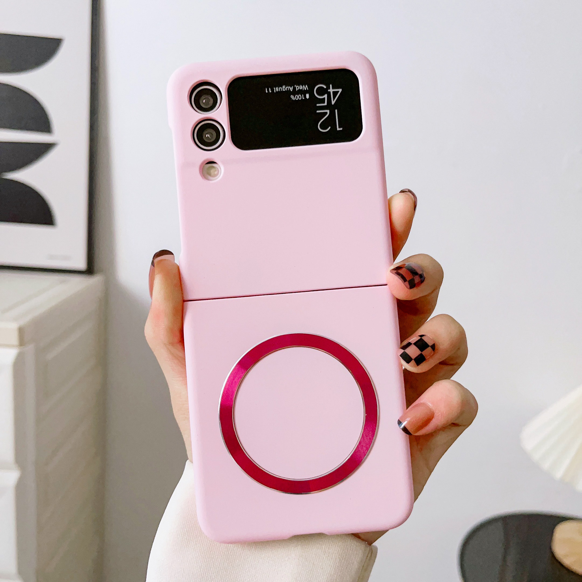 Compatible with Samsung Z Flip 7/6 phone case 5/4/3 wireless charging magnetic coil skin-feel solid color ultra-thin protective case