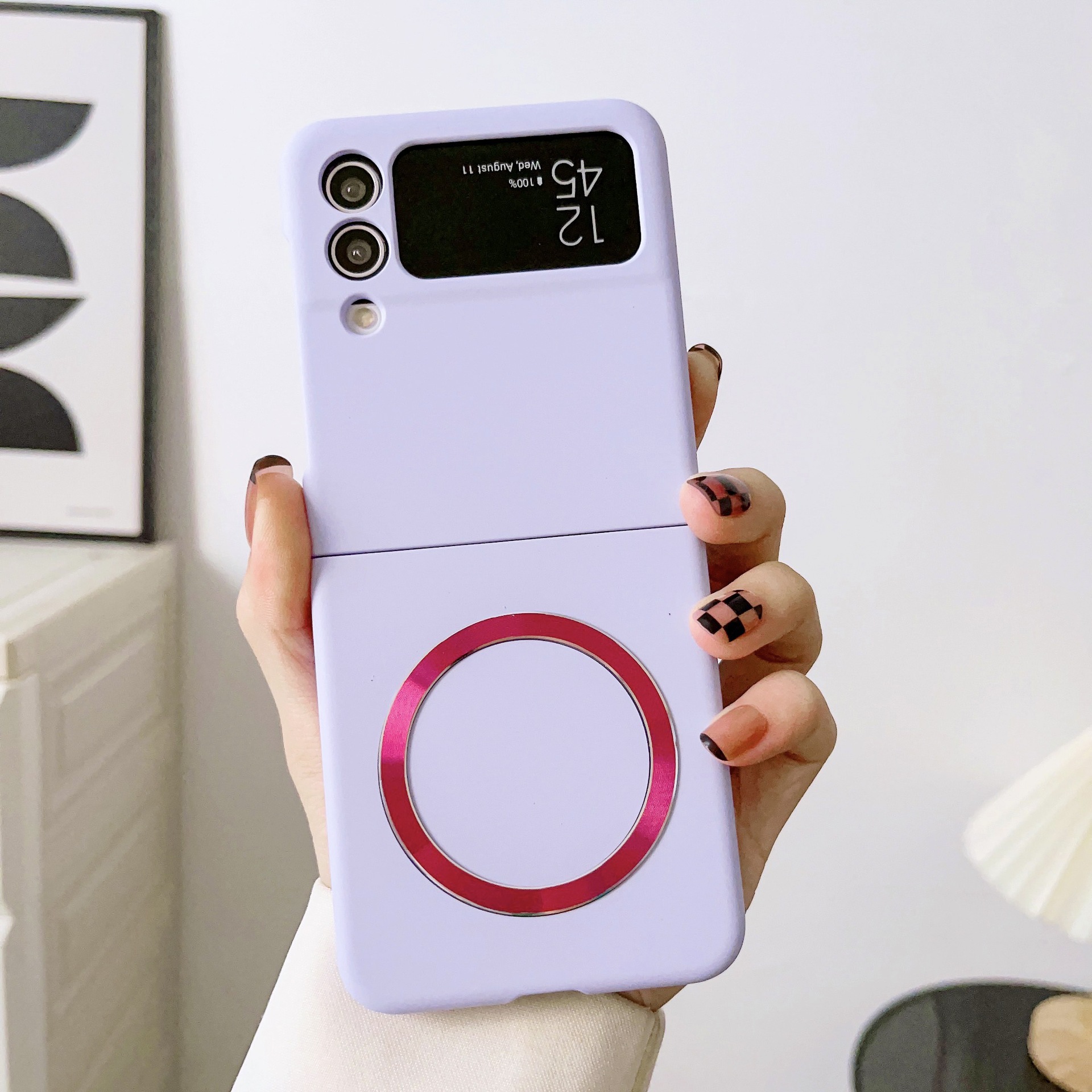 Compatible with Samsung Z Flip 7/6 phone case 5/4/3 wireless charging magnetic coil skin-feel solid color ultra-thin protective case