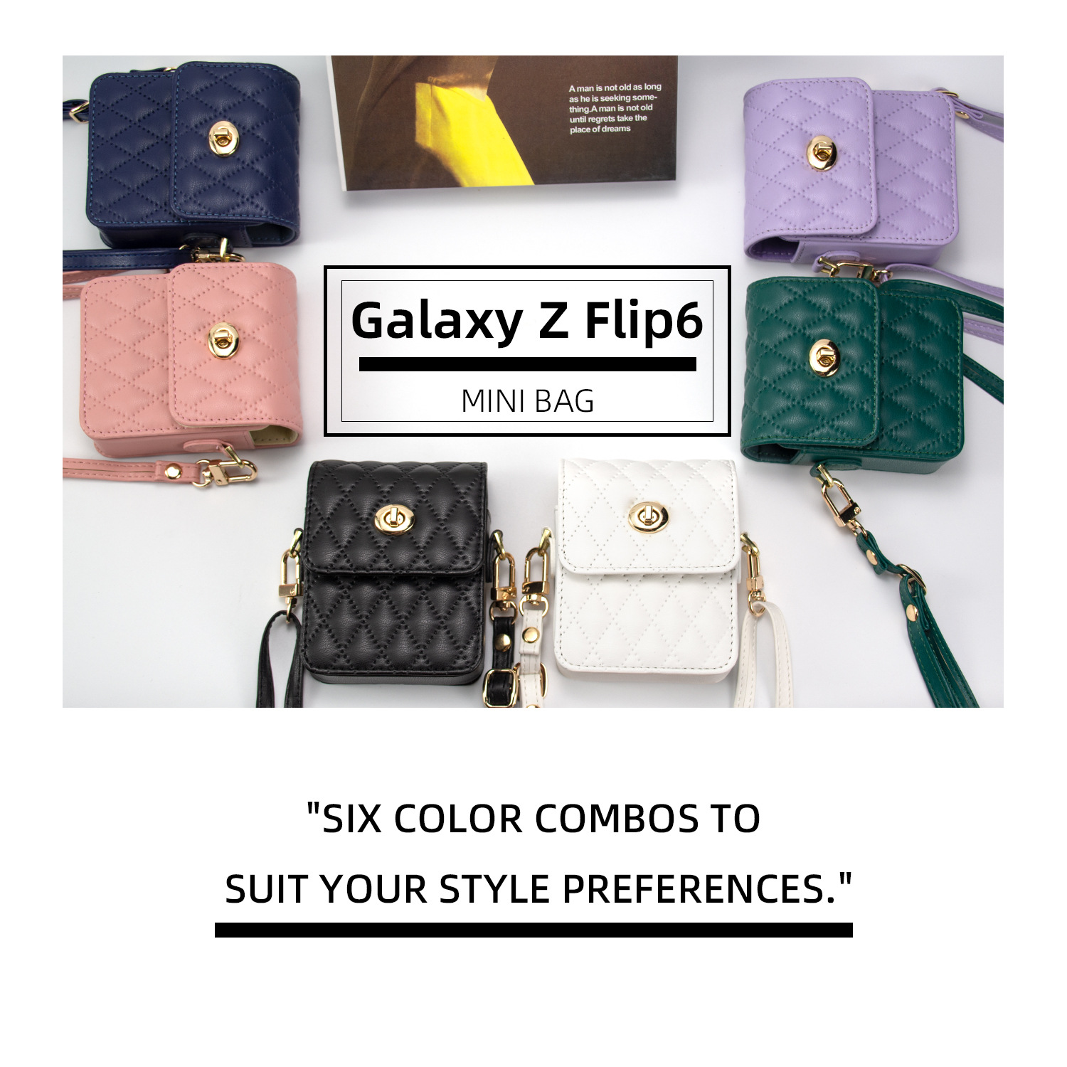 Compatible with Samsung Flip7/6/5 mini bag, Huawei Pura X crossbody strap, small folding design.