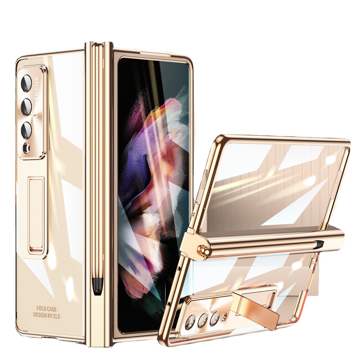 Compatible with Samsung Z Fold5/4/3 phone case, 8/7/6 hinge, includes pen, electroplated case film, full coverage W23 protective case