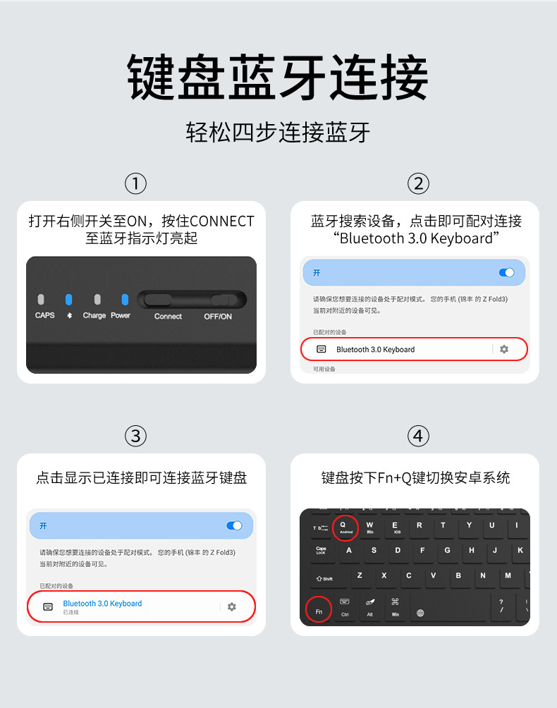 Compatible with Samsung Fold8/7 keyboard leather case, 6/5/4-inch Bluetooth wireless mouse, capacitive pen, and foldable screen universal keyboard.