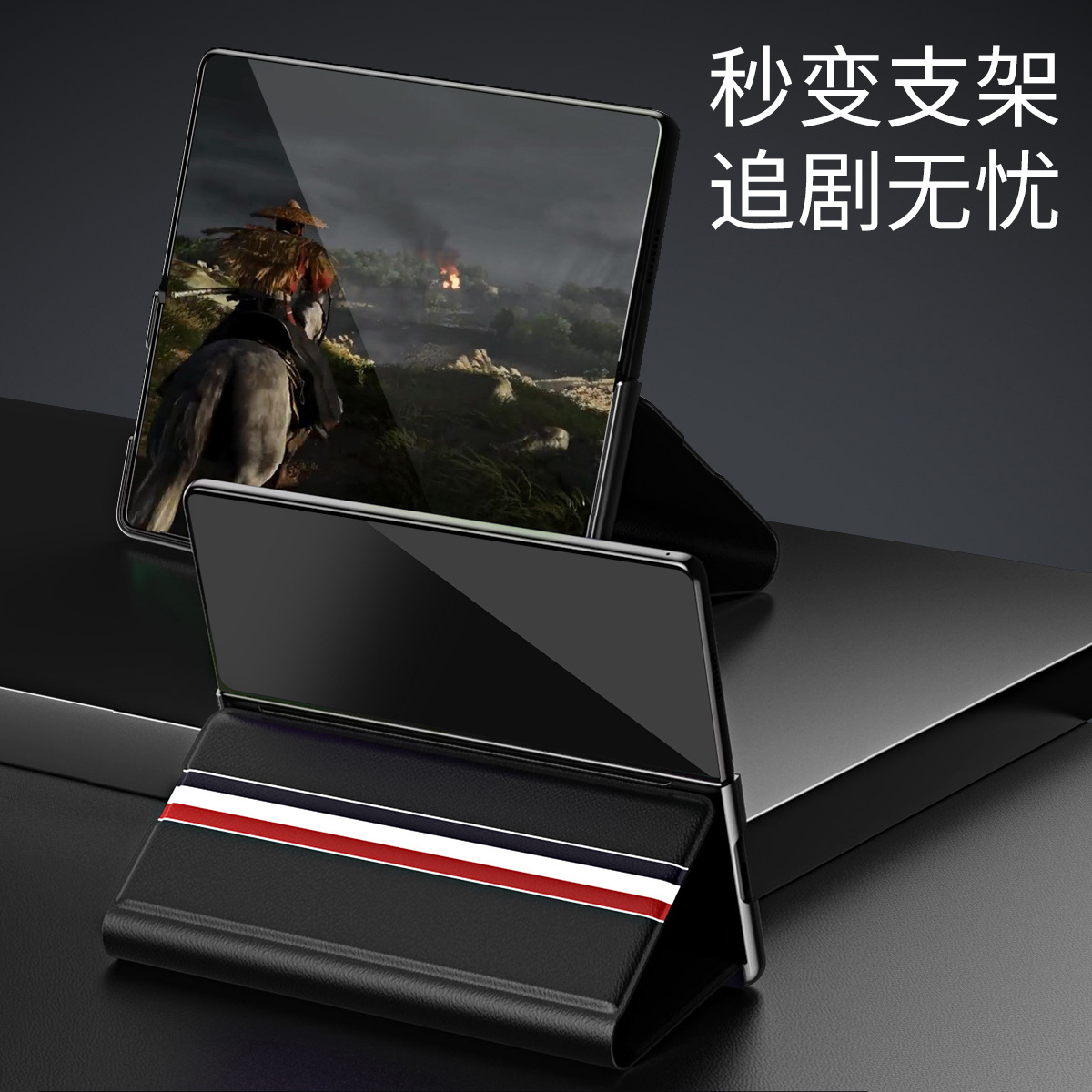 Compatible with Samsung Z Fold8/7 phone case, 6/5 flip cover, SIM card slot, 4/3/2 business-style drop-proof protective leather case