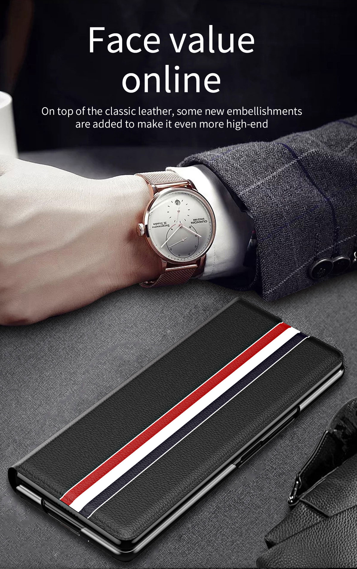 Compatible with Samsung Z Fold8/7 phone case, 6/5 flip cover, SIM card slot, 4/3/2 business-style drop-proof protective leather case