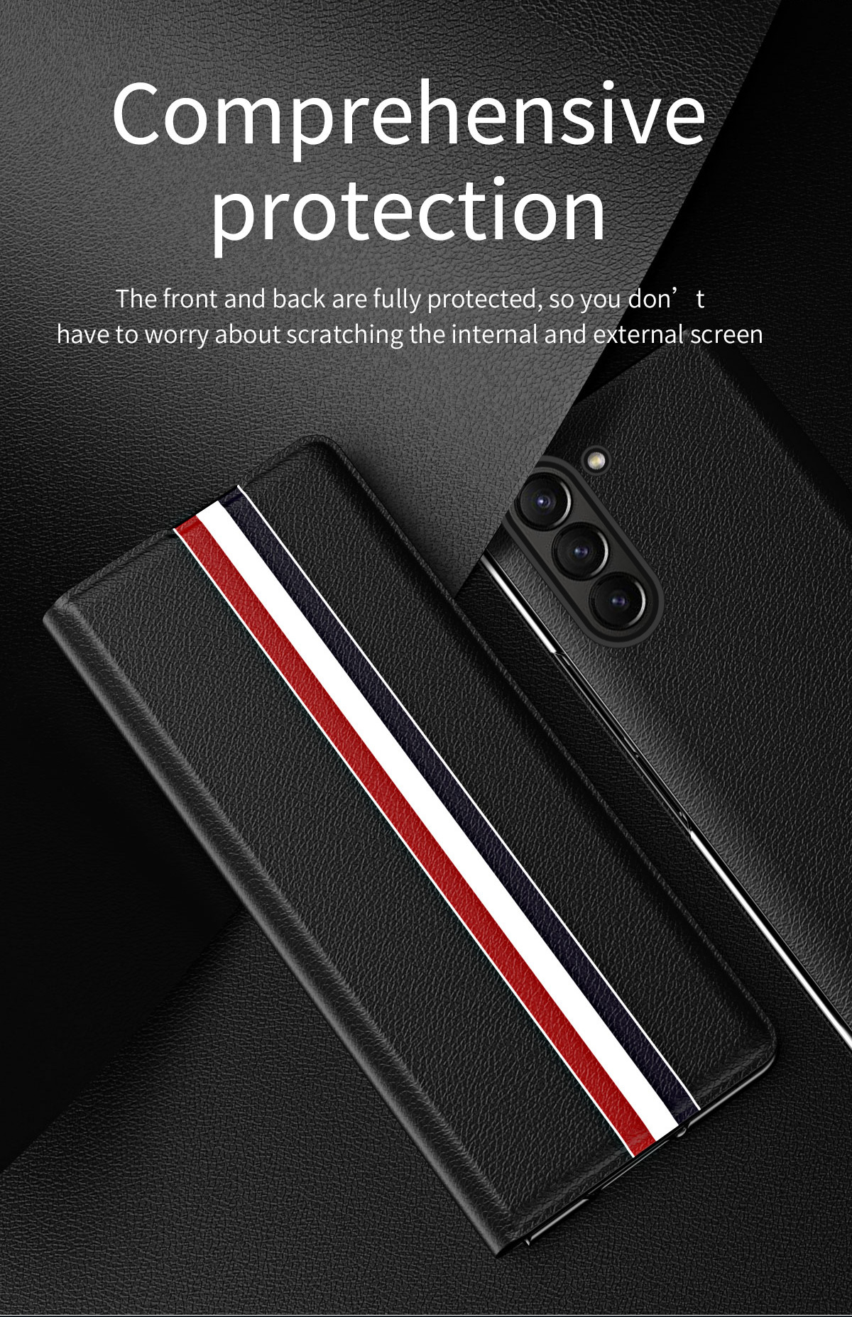 Compatible with Samsung Z Fold8/7 phone case, 6/5 flip cover, SIM card slot, 4/3/2 business-style drop-proof protective leather case