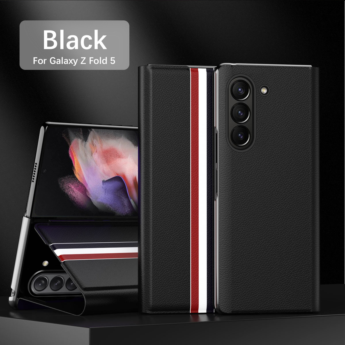 Compatible with Samsung Z Fold8/7 phone case, 6/5 flip cover, SIM card slot, 4/3/2 business-style drop-proof protective leather case