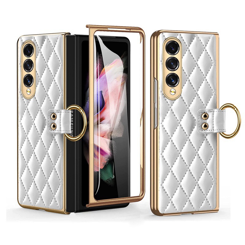 Compatible with Samsung Z Fold8U phone case 7/6/5 case film electroplated diamond pattern small Chanel style ring 4/3/2 protective case