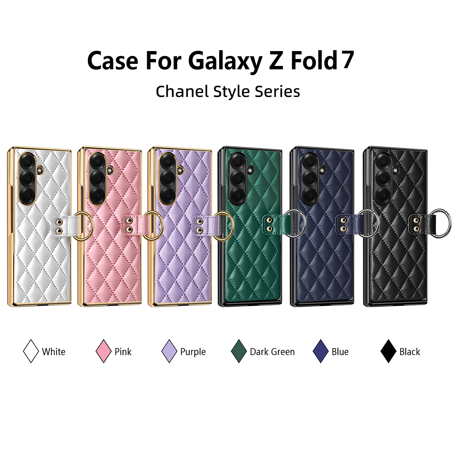 Compatible with Samsung Z Fold8U phone case 7/6/5 case film electroplated diamond pattern small Chanel style ring 4/3/2 protective case