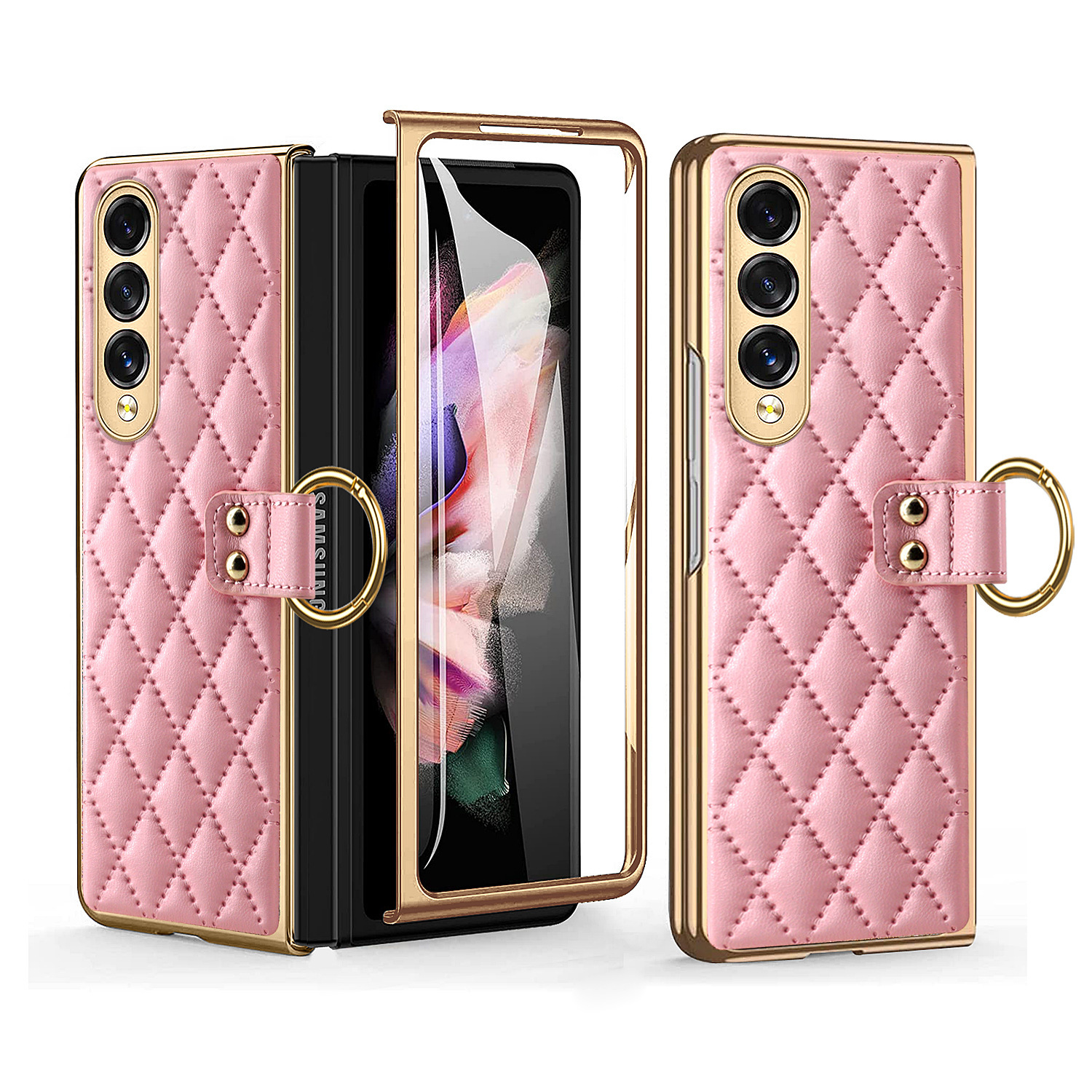Compatible with Samsung Z Fold8U phone case 7/6/5 case film electroplated diamond pattern small Chanel style ring 4/3/2 protective case