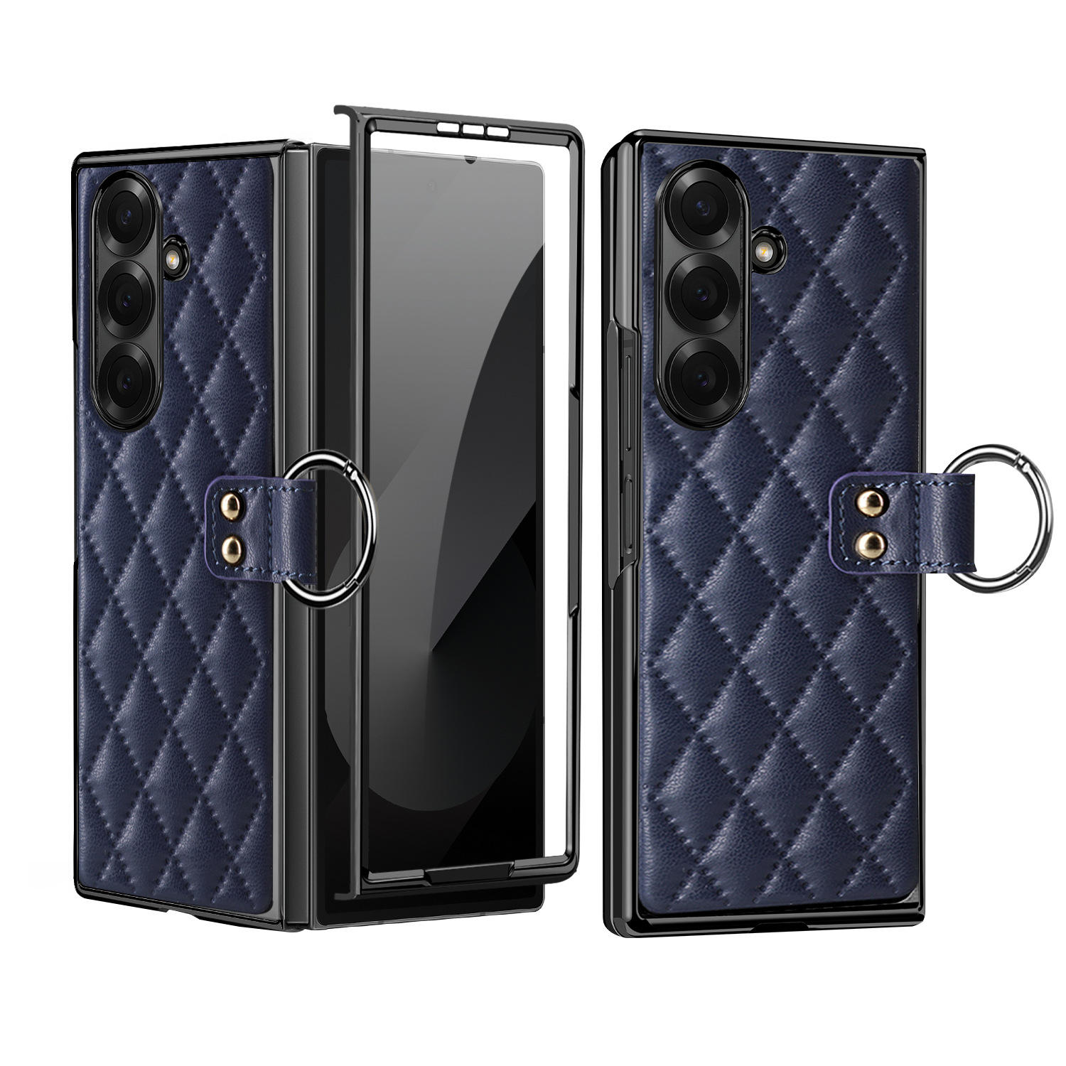 Compatible with Samsung Z Fold8U phone case 7/6/5 case film electroplated diamond pattern small Chanel style ring 4/3/2 protective case