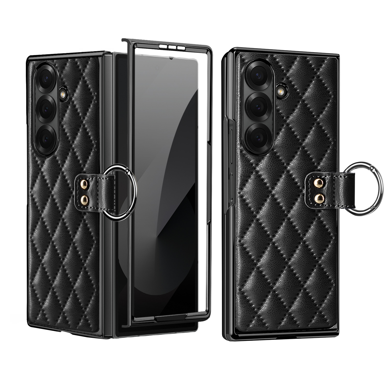 Compatible with Samsung Z Fold8U phone case 7/6/5 case film electroplated diamond pattern small Chanel style ring 4/3/2 protective case