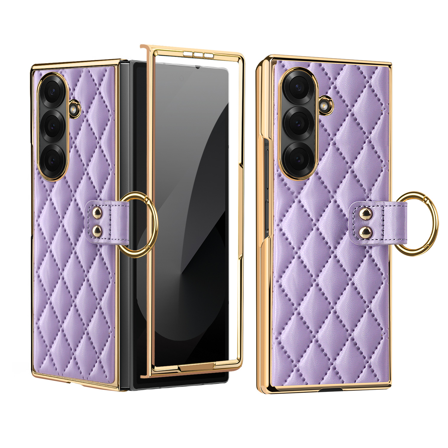 Compatible with Samsung Z Fold8U phone case 7/6/5 case film electroplated diamond pattern small Chanel style ring 4/3/2 protective case